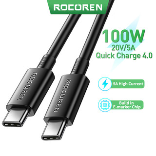 Cáp Rocoren PD 100W USB Type C sang Type C USBC PD 60W Dây Sạc Nhanh USB-C 5A TypeC Cho iPhone Cáp Dữ Liệu Xiaomi