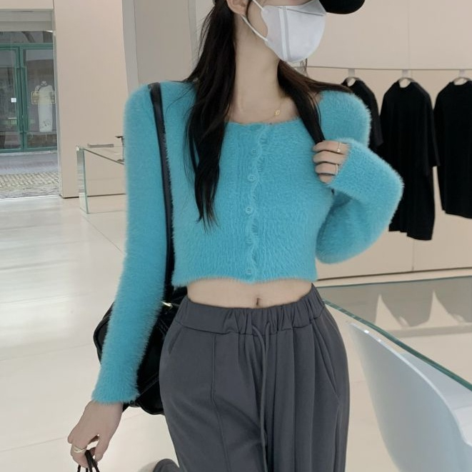 Áo Khoác cardigan Dệt Kim Tay Dài Cổ Vuông Thời Trang Thu Đông Hàn Quốc Mới