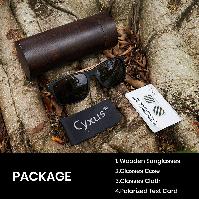 Cyxus Kính Phân Cực Cổ Điển Gọng Gỗ Vuông Chống Tia UV400 Cho Nam Phù Hợp Dùng Ngoài Trời 1110