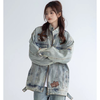 Esea Áo Khoác denim Dài Tay Phong Cách retro Đường Phố Mỹ Cho Nam Và Nữ Thời trang Bán Chạy