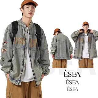 Esea Áo Khoác Denim Dáng Rộng Phong Cách Hip Hop Hong Kong Cổ Điển Cho Nam Và Nữ