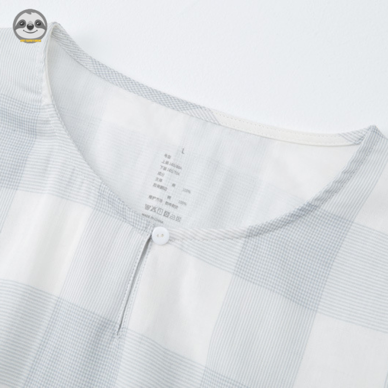Bộ Đồ Ngủ Cotton Cổ Tròn Ba Lớp Phong Cách Muji Nhật Bản Cho Nữ