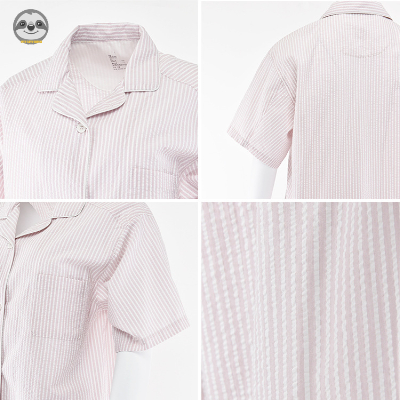 Phong Cách Nhật Bản muji style / Bộ Đồ Ngủ cotton Tinh Khiết Kẻ Sọc / Đồ Ngủ Ngắn Tay Liền Mạch Cho Cặp Đôi