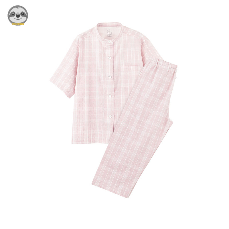 Phong Cách Nhật Bản muji style / Bộ Đồ Ngủ cotton Tinh Khiết Kẻ Sọc / Đồ Ngủ Ngắn Tay Liền Mạch Cho Cặp Đôi