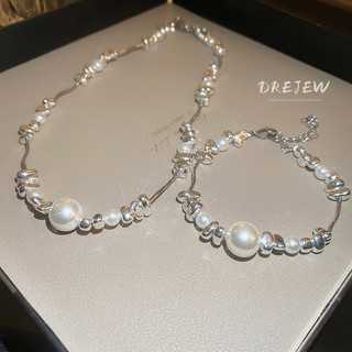 DREJEW Vòng cổ Bạc Ghép Nối Ngọc Trai Không Đều Sang Trọng Thiết Kế Không Đồng Đều Không Đối Xứng Trang Sức