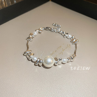 DREJEW Vòng cổ Bạc Ghép Nối Ngọc Trai Không Đều Sang Trọng Thiết Kế Không Đồng Đều Không Đối Xứng Trang Sức