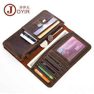 Hàng sẵn có Thời trang Retro Ví dài nam da bò gấp đựng thẻ ngân hàng Ví đựng tiền xu