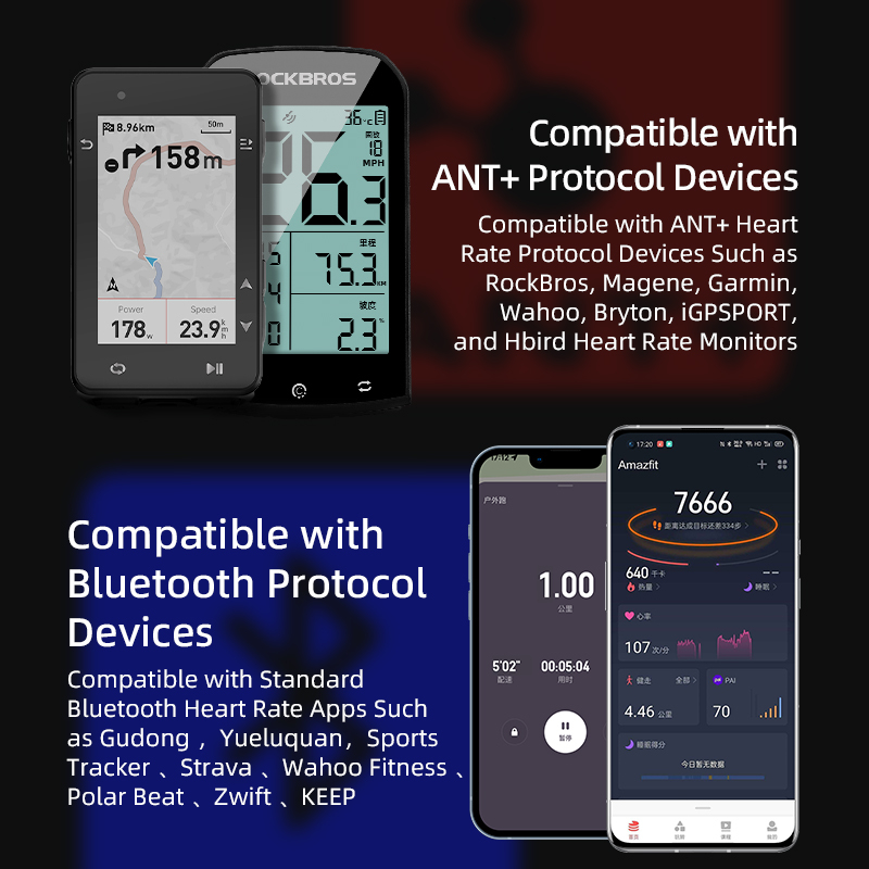 ROCKBROS Sạc Nhịp Tim Chạy Xe Đạp Chế Độ Kép IPX7 Thể Thao Theo Dõi Nhịp Tim Khỏe Mạnh ANT + Bluetooth Strava Magenet Sạc