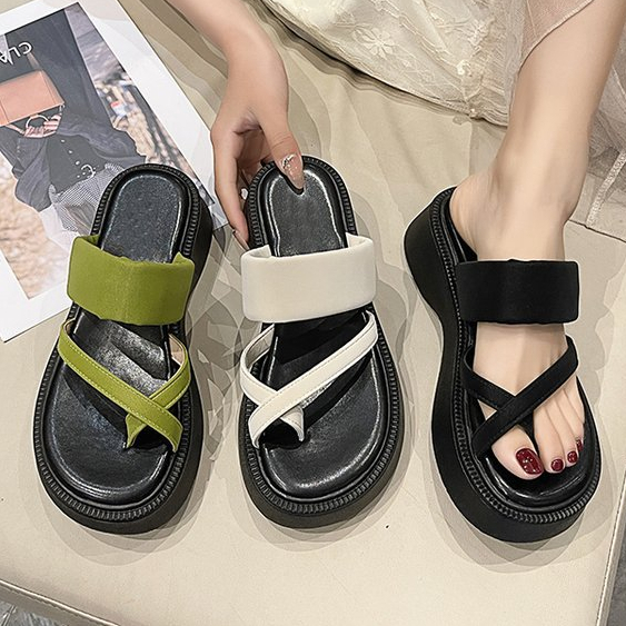 Dép đế dày cho phụ nữ mang bảng cắt ngón tay 4p bánh xốp kẹp gót chân dép cho trang phục mùa hè, dép xỏ ngón đi biển thông thường