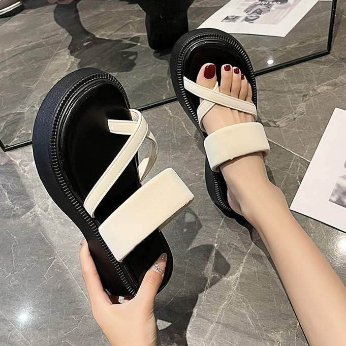 Dép đế dày cho phụ nữ mang bảng cắt ngón tay 4p bánh xốp kẹp gót chân dép cho trang phục mùa hè, dép xỏ ngón đi biển thông thường