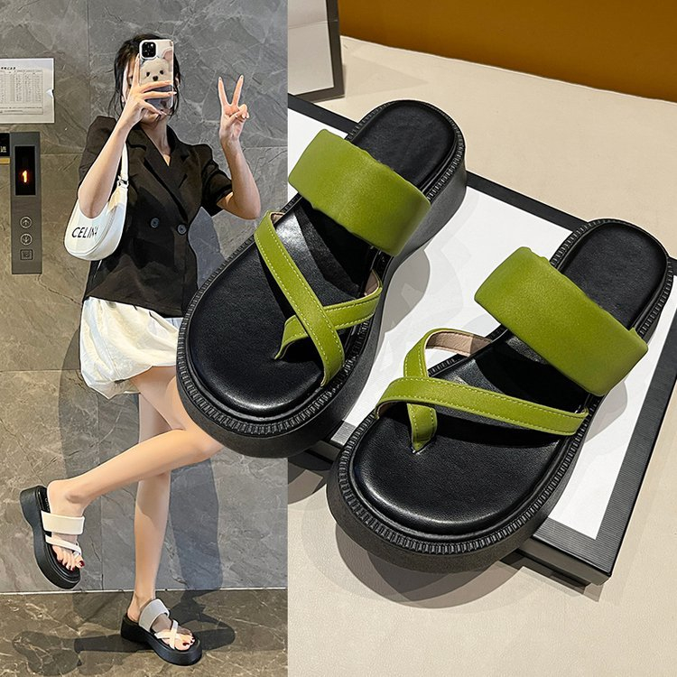 Dép đế dày cho phụ nữ mang bảng cắt ngón tay 4p bánh xốp kẹp gót chân dép cho trang phục mùa hè, dép xỏ ngón đi biển thông thường