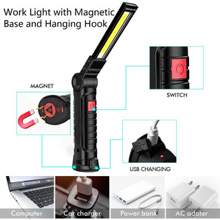 Đèn led Làm Việc Sạc Điện Từ Tính Có Thể Sạc Lại Xoay 360 Độ° Đèn Pin cob 5 Chế Độ Xoay Được Có Giá Đỡ Dùng Sửa Chữa Xe Hơi / garage / Nướng bbq