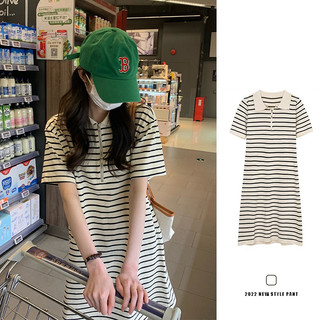 Đầm Dệt Kim Cổ Polo Dáng Váy Suông , Đầm Polo Kẻ Sọc Kéo Khoá Cổ