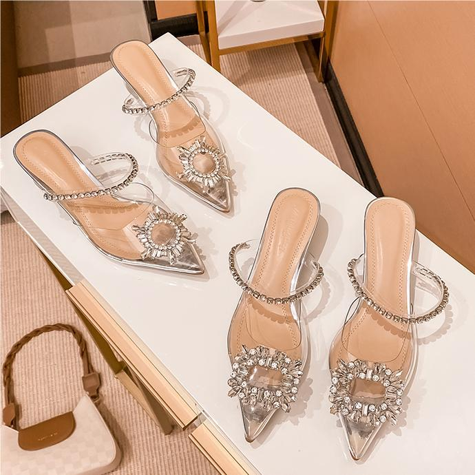 Dép Sandal Cao Gót Quai Trong Suốt Đính Đá 3 Kiểu Tùy Chọn Thời Trang Mùa Hè Cho Nữ