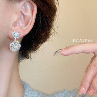 DREJEW Bông Tai Mạ Bạc 925 Hình Tròn Đính Kim Cương Sang Trọng Phong Cách Âu Mỹ