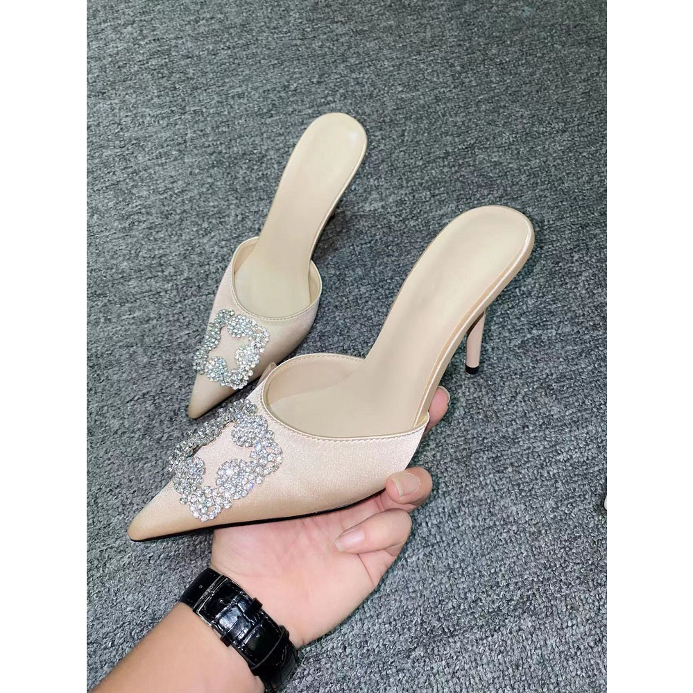 Dép Cao Gót 8cm Mũi Nhọn Đính Đá Trang Trí Lấp Lánh Quyến Rũ Thời Trang Cho Nữ