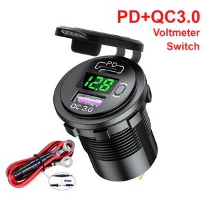 Ổ cắm sạc nhanh USB 12V 24V PD Type C QC3.0 có công tắc BẬT TẮT LED Vôn kế Ổ cắm điện Sạc nhanh Chống nước chống bụi cho xe máy RV Bus Boat