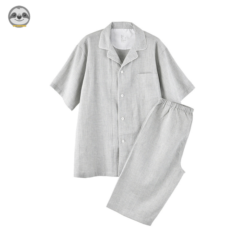 Phong Cách Nhật Bản muji Phong Cách / Bộ Đồ Ngủ Pijama cotton Tinh Khiết / Áo Liền Mạch Tay Ngắn / Đồ Ngủ Thoải Mái Thoáng Khí Cho Nam Và Nữ