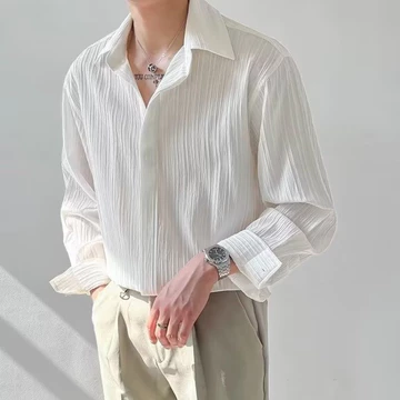 Áo Sơ Mi Xếp Ly Cảm Giác Cao Cấp Nam M-3XL Ba Màu Xuân Thu 2023 Quần Áo Nam Abstinence Series Inch Áo Sơ Mi Nam Nhẹ Sang Trọng Xếp Ly Sọc Nam Puffer Đẹp Trai Drape Áo Sơ Mi Phiên Bản Hàn Quốc Hợp Thời