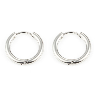 Khuyên Tai Tròn Bằng Thép Không Gỉ 14 / 15 / 16 / 17 / 19mm Màu Bạc Thời Trang Dành Cho Nam Và Nữ