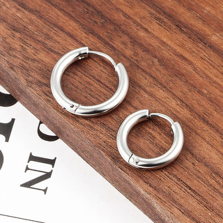 Khuyên Tai Tròn Bằng Thép Không Gỉ 14 / 15 / 16 / 17 / 19mm Màu Bạc Thời Trang Dành Cho Nam Và Nữ