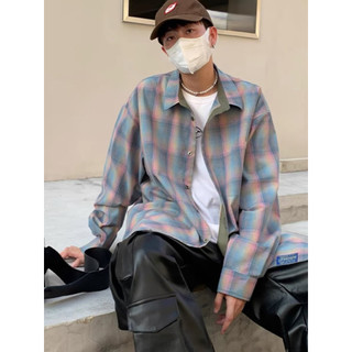 Mỹ Retro Hồng Kẻ Sọc Áo Sơ Mi Nam Đẹp Trai Cao Cấp Đường Phố Hợp Thời Trang Nam Mặc Áo Sơ Mi Tay Dài Áo Khoác Rời Áo Sơ Mi Thường Ngày