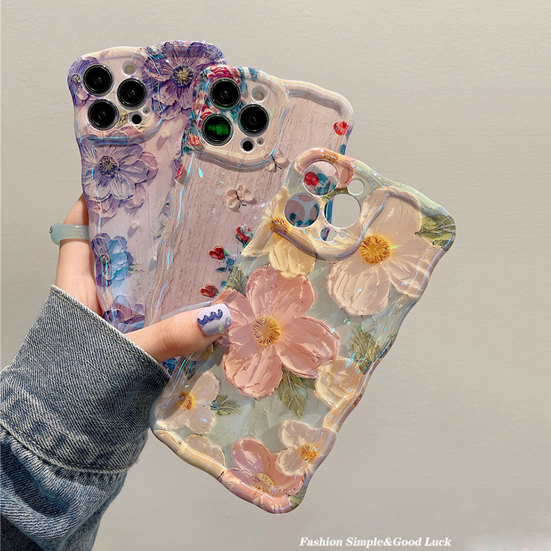 Dành Cho iPhone 16e 16 15 Pro Max Plus Thời Trang Laser Ánh Sáng Xanh Hoa Ốp Lưng Điện Thoại iPhone 14Pro Max 12 13 14 Pro Max 14Pro 13Pro 12promax 15promax Sang Trọng Chống Sốc Mềm TPU
