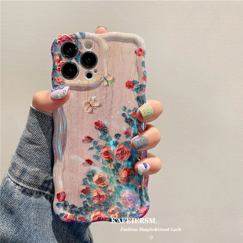 Dành Cho iPhone 16e 16 15 Pro Max Plus Thời Trang Laser Ánh Sáng Xanh Hoa Ốp Lưng Điện Thoại iPhone 14Pro Max 12 13 14 Pro Max 14Pro 13Pro 12promax 15promax Sang Trọng Chống Sốc Mềm TPU