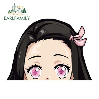 EARLFAMILY 13cm x 11.1cm Cho Demon Slayer Nezuko Peek Ngộ nghĩnh Dán Xe Máy Decal Tủ Lạnh Windows Chống Thấm Nước Trang Trí