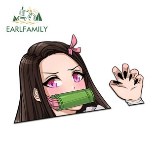EARLFAMILY 13cm x 11.1cm Cho Demon Slayer Nezuko Peek Ngộ nghĩnh Dán Xe Máy Decal Tủ Lạnh Windows Chống Thấm Nước Trang Trí