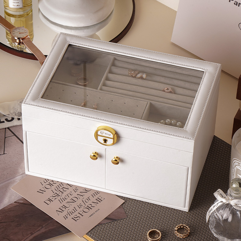 Hộp Đựng Trang Sức 3 Lớp Bằng Da Thủy Tinh Với 2 Ngăn Kéo Lớn Đựng Trang Sức Làm Quà Tặng Cho Tuổi teen / Bé Gái