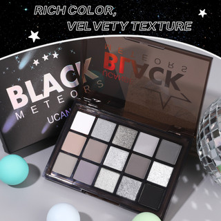 Bảng phấn mắt màu đen khói UCANBE, 15 màu Dark Shimmer Matte Metal Makeup Pallet, Bạc xám sắc tố cao