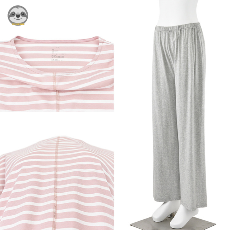 Bộ Đồ Ngủ Pijama cotton Dài Tay Không Đường May / Kẻ Sọc Phong Cách muji Nhật Bản Cho Cặp Đôi