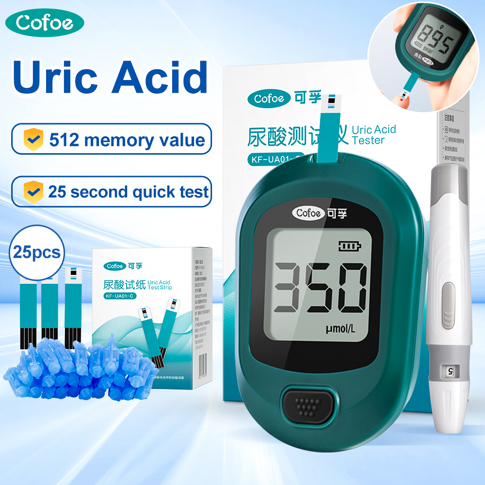 Ảnh Bộ đồng hồ đo kiểm tra axit Cofoe Uric với 25 dải thử nghiệm + Lancet 1
