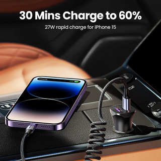 UGREEN 30W Sạc Xe Hơi Cổng Kép QC 3.0 Sạc Nhanh Cho iPhone 13 12 Xiaomi Huawei Samsung Supercharge Type C Char