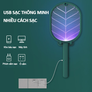 [free Base + Cáp Sạc] Vợt Muỗi Điện Hai Chức Năng Chống Sốc Có Thể Sạc Lại Bằng Cổng usb Dùng Trong Nhà