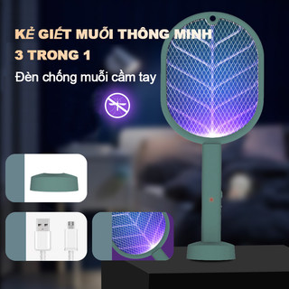 [free Base + Cáp Sạc] Vợt Muỗi Điện Hai Chức Năng Chống Sốc Có Thể Sạc Lại Bằng Cổng usb Dùng Trong Nhà