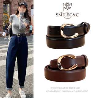 SmileFairyCC【COD & Hàng Có Sẵn】Thắt Lưng Da Khóa Chốt Cài Hình Mặt Cười Đơn Giản Chất Lượng Cao Cho Nữ
