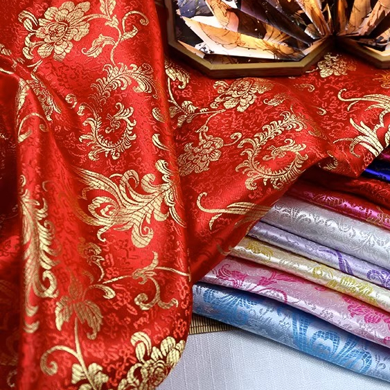 50x90cm Phong Cách Trung Hoa Mẫu Đơn Họa Tiết Hoa Thổ Cẩm Vải satin Mật Độ Cao Phượngix nylon Thêu Vải satin Cổ Váy sườn xám Đường Trang Phục Vải Lụa satin TJ9021