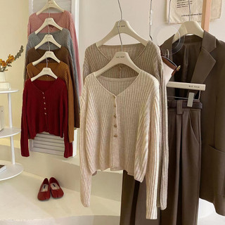 Áo Khoác cardigan Dệt Kim Tay Dài Cổ Chữ v Dáng Ôm Phong Cách Hàn Quốc Thời Trang Cho Nữ