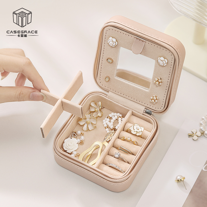 Hộp Đựng Đồ Trang Sức CASEGRACE Chất Liệu Da Pu Có Gương Soi Thích Hợp Mang Đi Du Lịch