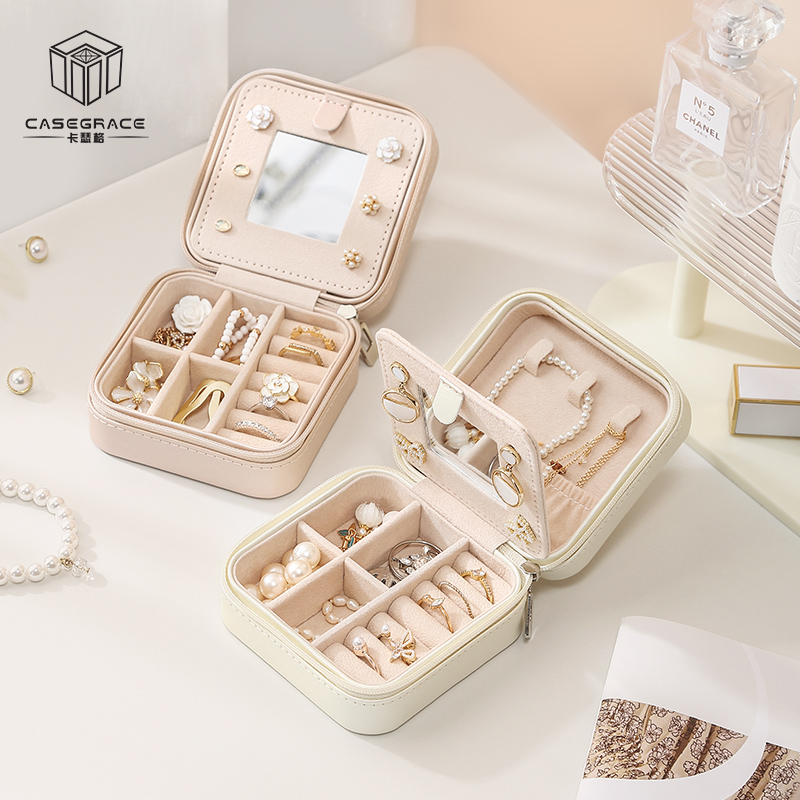 Hộp Đựng Đồ Trang Sức CASEGRACE Chất Liệu Da Pu Có Gương Soi Thích Hợp Mang Đi Du Lịch