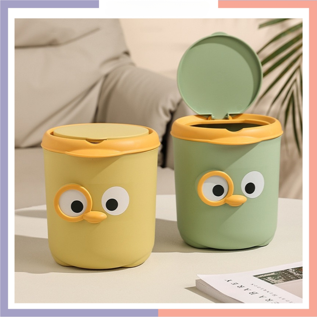 Thùng rác mini để bàn chú vịt dễ thương có nắp tiện lợi, sọt rác nhựa ...