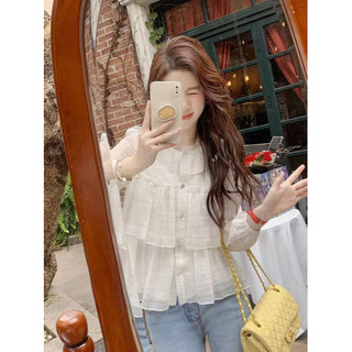 Áo Kiểu Tay Dài Cổ Tròn Thời Trang retro Hàn Quốc Cho Nữ