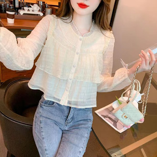 Áo Kiểu Tay Dài Cổ Tròn Dáng Rộng Thời Trang retro Hàn Quốc Cho Nữ