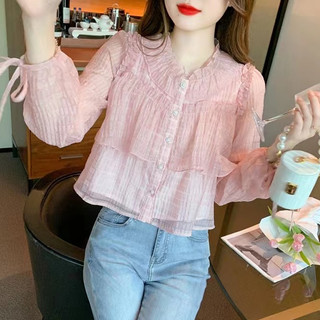 Áo Kiểu Tay Dài Cổ Tròn Dáng Rộng Thời Trang retro Hàn Quốc Cho Nữ