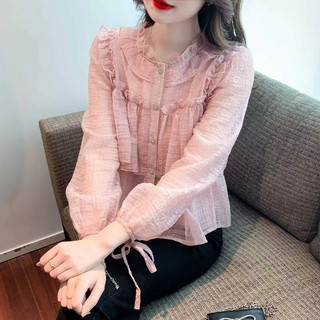 Áo Kiểu Tay Dài Cổ Tròn Thời Trang retro Hàn Quốc Cho Nữ