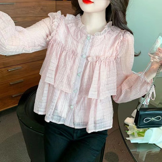 Áo Kiểu Tay Dài Cổ Tròn Thời Trang retro Hàn Quốc Cho Nữ
