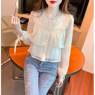 Áo Kiểu Tay Dài Cổ Tròn Thời Trang retro Hàn Quốc Cho Nữ