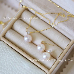 Vòng cổ titan nữ không gỉ mạ vàng 18k thiết kế ngọc trai nhân tạo đính đá thời trang thanh lịch nhẹ nhàng